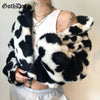 Punk Style Gothic Crop Faux Fur Y2k Coats Color Block Long Sleeve Women Cardigan Jackets Warm Streetwear