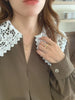 Women Autumn Beige Long Loose Lace Dress V Neck Straight Full Sleeve Pullover Maxi Dresses Female