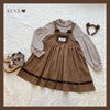 Autumn Winter Girls Vintage Sweet Lolita Jsk Dress Women Cute Bear Embroidery Plush Pocket Loose Corduroy Party Strap Dresses