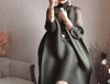 Pleated Classical Vintage Dress Turtleneck Loose High Aesthetic Designer Women Abayas Elegant Clothing