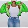Winter Women Puffer Jackets Long Sleeve Zip Up Stand Collar Cropped Bubble Down Coats Shiny Metallic Quilted Parkas