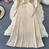 Women Pleated Knitted Dress Turtleneck Long Sleeve Elastic Slim Pencil Dress Autumn Winter Sexy Bodycon Sweater Dress