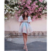 Women Elegant Sweet Dress Casual Ruffle Dress Female Tie-dyed Printing/Solid Long Sleeve Boho Dress Puff Sleeves Bubble Skirt