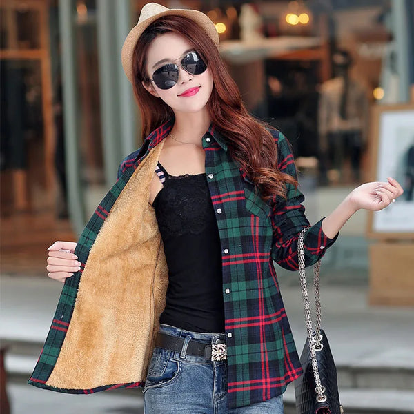 Brand Winter Warm Women Velvet Thicke Plaid Shirt Style Coat Jacket Women Clothes Tops Female Casual Jacket Outerwear