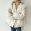 Winter 90% White Duck Down Short Jacket Women Thick Warm Loose Cocoon Type Hooded Diamond Puffer Coat Outwear