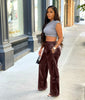 Women Faux Leather Straight High Waist PU Pants Elegant Autumn Winter Solid Wide Leg Black Trousers