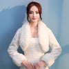 Women Ivory Winter Warm Faux Fur Wedding Bridal Shrug Elegant Long Sleeve Accessory Cape Lapel Collar Shawl Bolero Coat