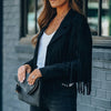 Womens Vintage Lapel Long Sleeve Fringe Cropped Hippie Motor Biker Cardigan Outwears Faux Suede Tassel Jacket