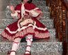 Christmas Lolita Dress Kawaii Women Year Sweet Lace Ruffle Patchwork Puff Long Sleeve Red Princess Plaid