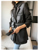 Autumn Black Wool Blends Patchwork Leather Jacket Women with Many Pockets Long Sleeve Korean Streetwear