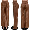Women Faux Leather Straight High Waist PU Pants Elegant Autumn Winter Solid Wide Leg Black Trousers