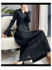 Pleated Long Sleeve V-neck Dress Women Spring Korean Designer Casual Black Dresses Elegant Aesthetic Clothes