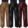 Women Faux Leather Straight High Waist PU Pants Elegant Autumn Winter Solid Wide Leg Black Trousers