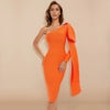 Bodycon Women Dress Sexy One Shoulder Long Sleeve Orange Black Blue Bow-Knot Wedding Evening Party Dresses Vestido