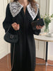 Women Autumn Beige Long Loose Lace Dress V Neck Straight Full Sleeve Pullover Maxi Dresses Female