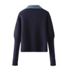 Autumn Winter Knitted Women's Sweater Loose Stitching Denim Jacket Fake Two-Piece Design Top Chaqueta Mujer Invierno
