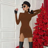 Women Spring Autumn Long Sleeve Bodycon Soild Color Black Slim Package Hip Mini Dress Female Clothing Streetwear