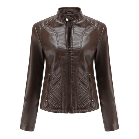 Leather Jacket Women Spring Autumn Jackets Ladies Motorcycle Large Size Stand Collar PU Leather Jacket Female Outerwear 3XL