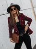 Casual Thin Suit Lady Long-sleeved Blazer Double-breasted Check Blazer Slim Fit Office Lady Elegant Chic Jacket Coat