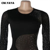 Rhinestones Mesh See Though Dress Style Jumpsuit Women Sexy Club Partywear One Piece Overall Rompers Fall winter