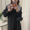 Women Autumn Beige Long Loose Lace Dress V Neck Straight Full Sleeve Pullover Maxi Dresses Female