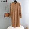 autumn winter o-neck button oversize long sweater dress chic loose knit dress women long dress Female chic sweater maixt dress
