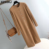 autumn winter o-neck button oversize long sweater dress chic loose knit dress women long dress Female chic sweater maixt dress