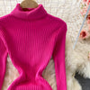 Women Pleated Knitted Dress Turtleneck Long Sleeve Elastic Slim Pencil Dress Autumn Winter Sexy Bodycon Sweater Dress