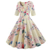 Women Flower Print Autumn Dress Casual Winter Half Sleeve Elegant Vintage Dress Robe Femme Pinup Office Party Vestidos