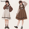 Autumn Winter Girls Vintage Sweet Lolita Jsk Dress Women Cute Bear Embroidery Plush Pocket Loose Corduroy Party Strap Dresses