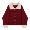 Spring Red Cardigan Sweaters For Women Loose Peter Pan Collar Elegant Korean Single Breasted Female Knit Cardigans Coat Top