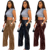 Women Faux Leather Straight High Waist PU Pants Elegant Autumn Winter Solid Wide Leg Black Trousers
