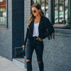 Womens Vintage Lapel Long Sleeve Fringe Cropped Hippie Motor Biker Cardigan Outwears Faux Suede Tassel Jacket