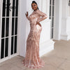 Black Sequin Plus Size Party Dress Elegant Women O-neck Long Sleeve Bodycon Mermaid Prom Dresses Large Size Evening Gown
