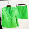 High Street Designer Runway Suit Set Women's Double Breasted Straght Satin Blazer Mini Skirt Set