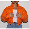 Winter Women Puffer Jackets Long Sleeve Zip Up Stand Collar Cropped Bubble Down Coats Shiny Metallic Quilted Parkas