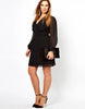 Plus Size Long Lantern Sleeve Chiffon Party Dress Women Sexy V-neck Spring Knee Length Black Elegant A-line Wrap Dress