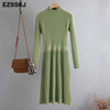 elegant OL turtleneck slim long Sweater dress women Thick knit Autumn Winter dress female Slim A-line basic dress casual