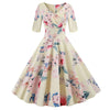 Women Flower Print Autumn Dress Casual Winter Half Sleeve Elegant Vintage Dress Robe Femme Pinup Office Party Vestidos