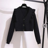 Autumn Winter Knit 2 Piece Set Women Office Lady Single Breasted Sweater Cardigan+Pleated Long Skirt Suit Sets