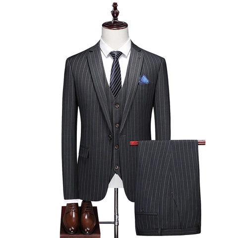 (Blazer + Vest + Trousers) Men's Italian Style Elegant and Fashionable Business Wedding Gentleman's 3 Piece Suit