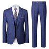Men Boutique Business Suit 3 Piece Blue / Gray Men's Single Breasted Wedding Dress Homme Blazer and Pant with Vest
