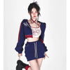 Hikigawa Chic  Autumn Y2k Sports Suit Sexy Cartoon Cat Print Camisole Tank Top+Zipper Short Coat+Drawstring Mini Skirt