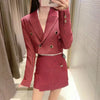 Houndstooth Chic Office Lady Sets Of Women 2 Pieces Elegant Women's Double Breasted Long Sleeve Slim Blazer Suits Short Skirt