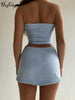 Hugcitar Solid Sleeveless Folds Tube Crop Top Skirts 2 Piece Matching Set Summer  Streetwear Beach Clothing Drop Shipping