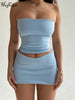 Hugcitar Solid Sleeveless Folds Tube Crop Top Skirts 2 Piece Matching Set Summer  Streetwear Beach Clothing Drop Shipping