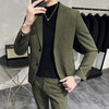 (Jacket+Pants)  Men Formal Wear Solid Color Suits Slim Fit Business Casual Suits Two Pieces Groom Dress TuxedoTrousers 5XL