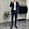 (Jacket+Pants)  Men Formal Wear Solid Color Suits Slim Fit Business Casual Suits Two Pieces Groom Dress TuxedoTrousers 5XL