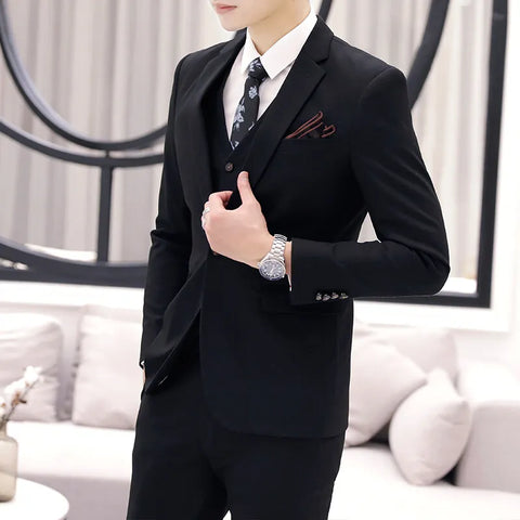 (Jacket+Vest+Pants)  Boutique Formal Business Mens Suit 3pces Set Groom Wedding Dress Plaid Suit Show Stage Tracksuits