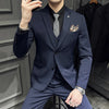 （Jacket+vest+pants）Men Korean Solid Slim Custom Groom  Man Business Casual Tuxedo Casual Wedding Social Formal Dress 3-pcs